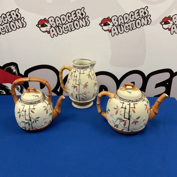 Vintage Brownhills Pottery teapot with bamboo pattern.