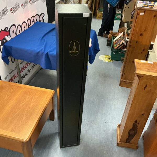 Vintage BSA gun case with keys, showing exterior wear.