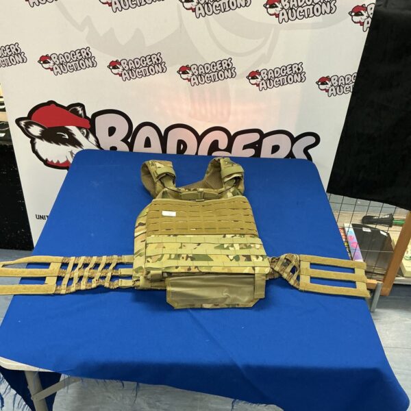 Tactical bulletproof vest, showing signs of wear, military surplus.