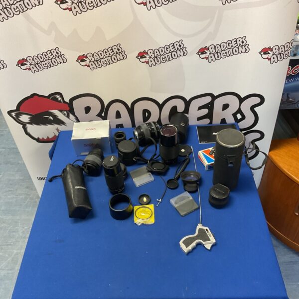 Vintage camera lens lot including Sigma, Vivitar, and Osawa brands.