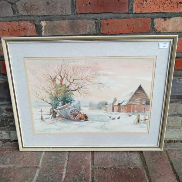 Charles Patrickson watercolour painting of a snowy Warborough scene.