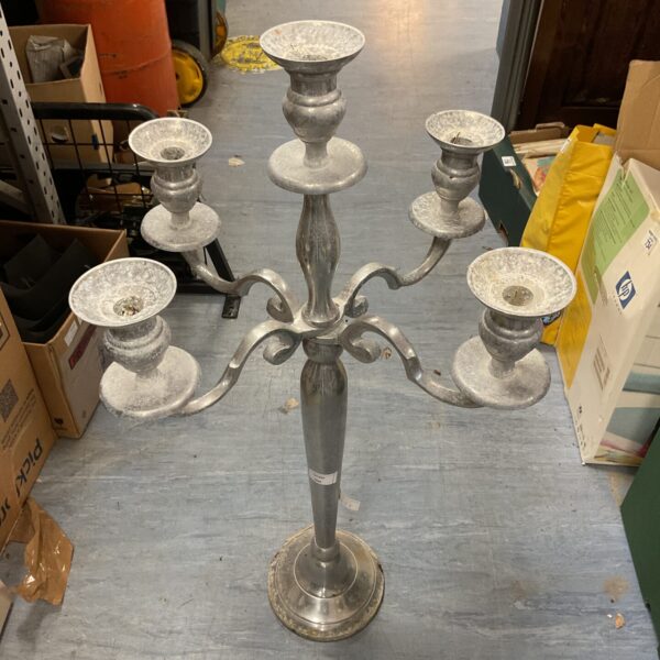 Vintage chrome candelabra centrepiece with multiple arms for candles.