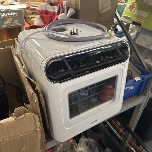 White Comfee countertop dishwasher on a surface.