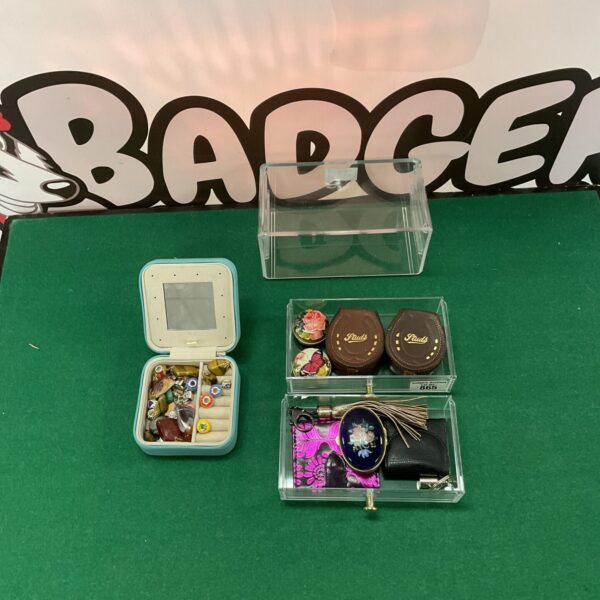 Vintage costume jewellery lot with leather stud boxes.