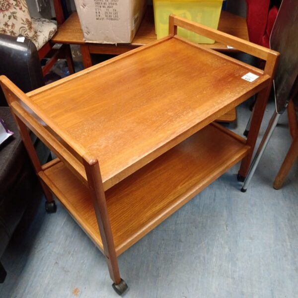 Vintage teak Danish butler trolley with two tiers.