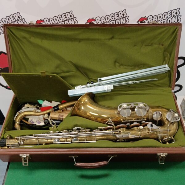 Vintage Dearman President alto saxophone in its case.