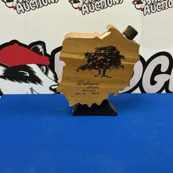 Sealed Debowa Vodka decanter, a collectible Polish spirit bottle.