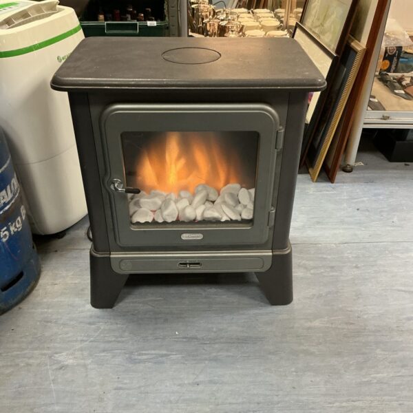 Delonghi electric fire styled as a stove for cosy heating.