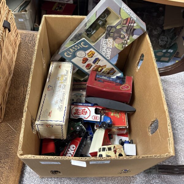 A lot of vintage diecast model cars, including Corgi and Matchbox.