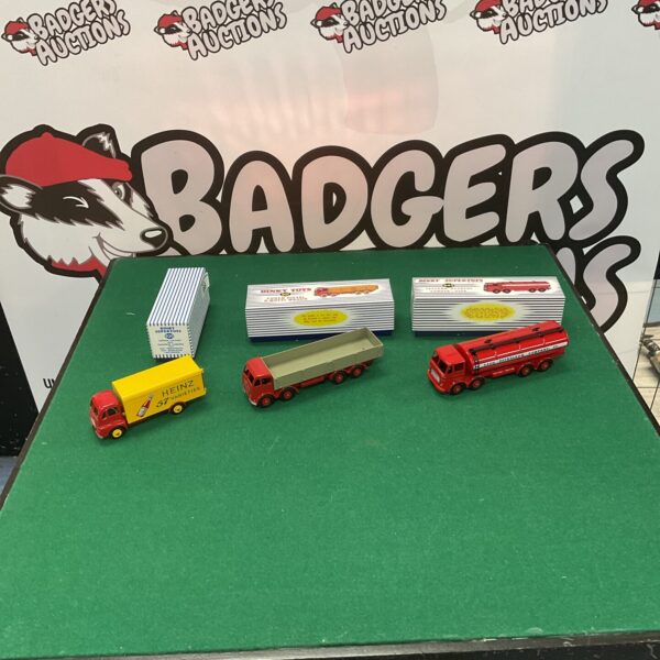 Vintage Dinky Toys diecast lot including Foden, Leyland, and Heinz trucks.