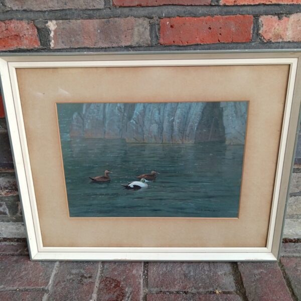 Signed 1970 Donald Watson oil painting of ducks on a pond.