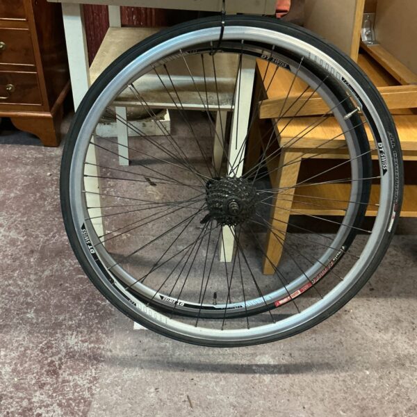 DT Swiss bike wheels with tyres, ready for road cycling.