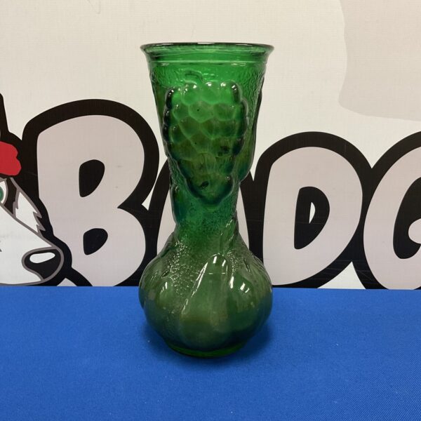 Vintage 1960s Empoli green glass vase with raised grape pattern.