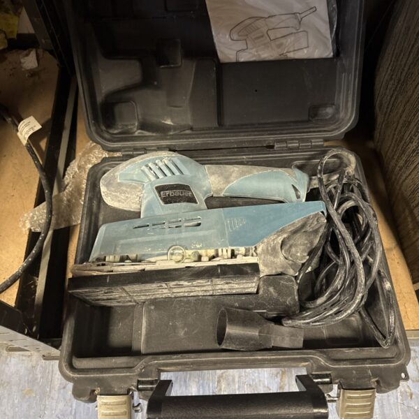 Erbauer electric sander in a black carrying case, DIY tool.
