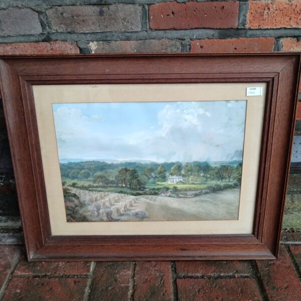 1864 watercolour painting of Fenwick Rectory in a rural landscape.