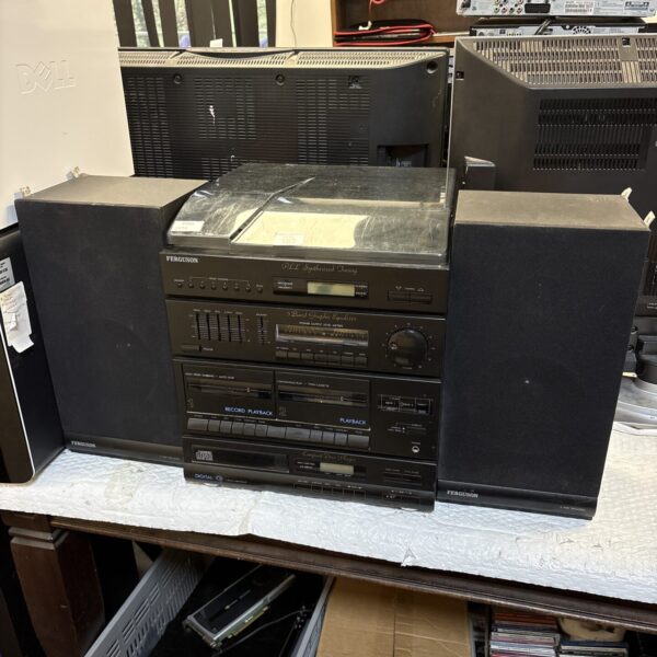 Vintage Ferguson Hi-Fi system with speakers, front view.