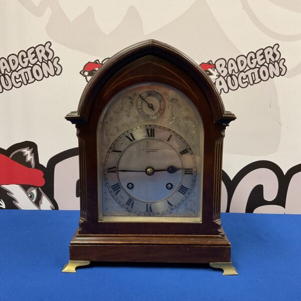 Antique Fillans & Sons bracket clock with mahogany case.