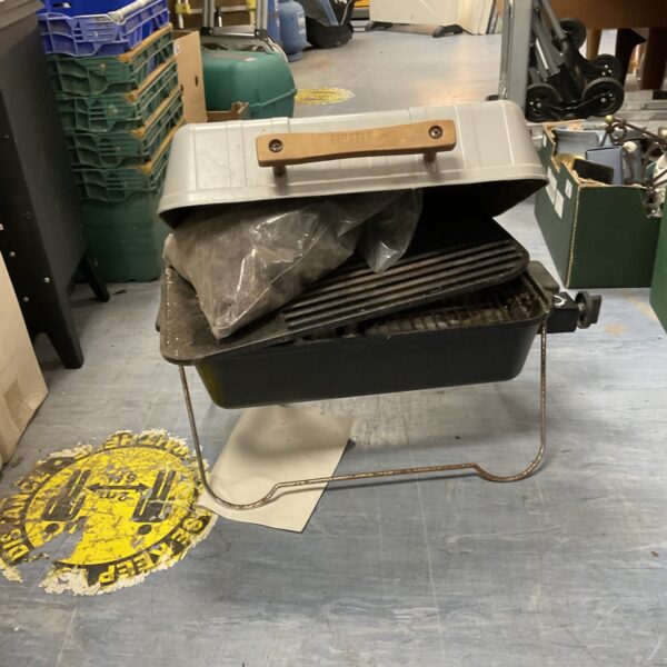Vintage Firefly portable gas BBQ with coal bag.