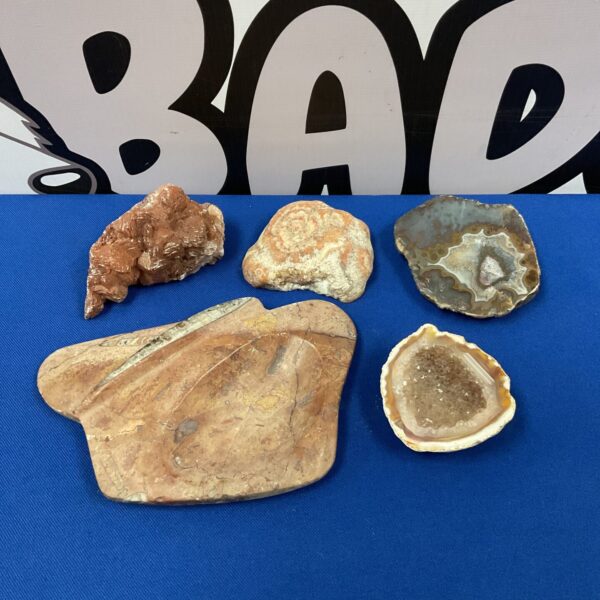 Close-up of a geode fragment with crystalline formations.