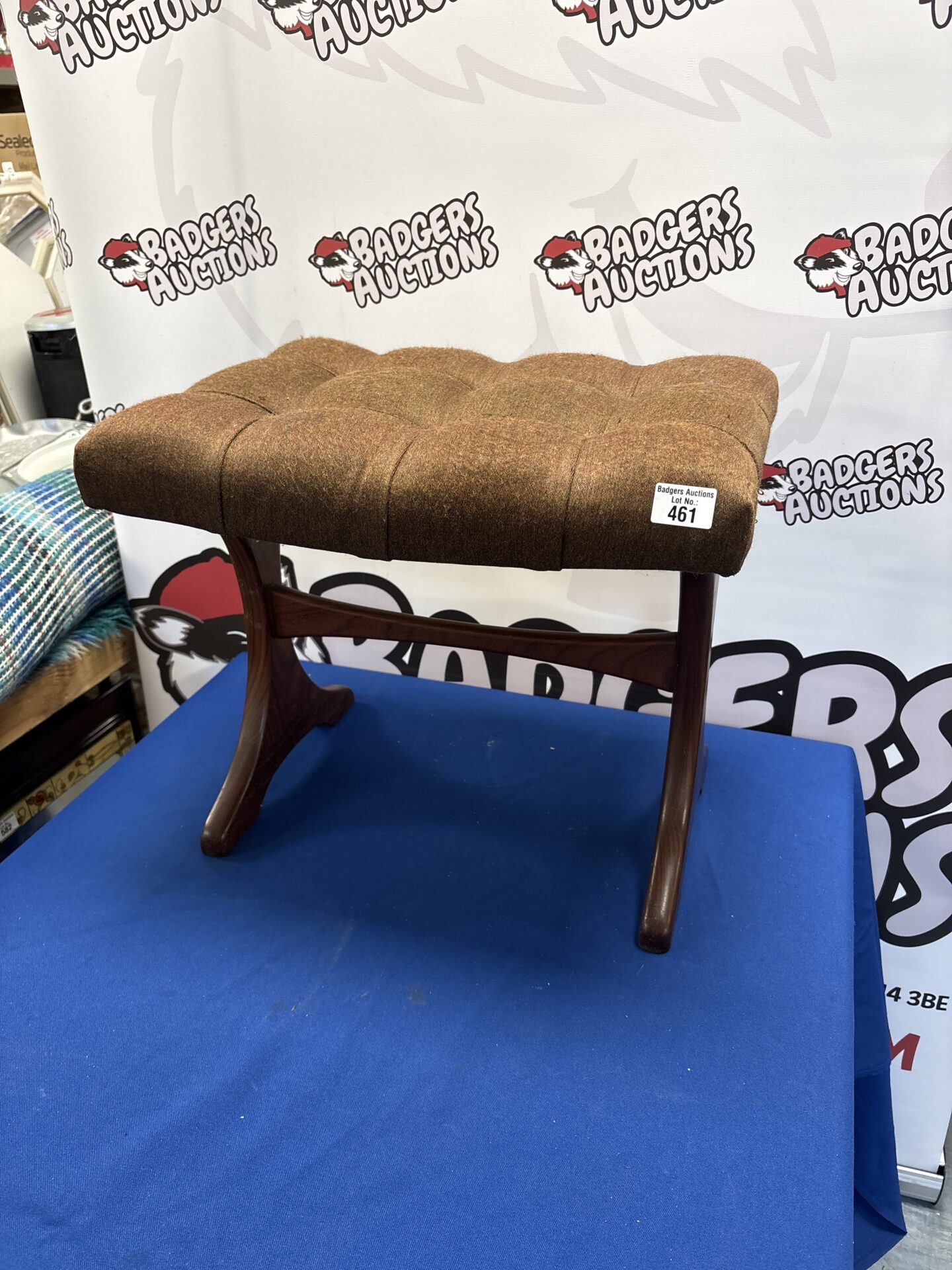 Vintage G Plan footstool with buttoned upholstery, a classic mid-century piece.