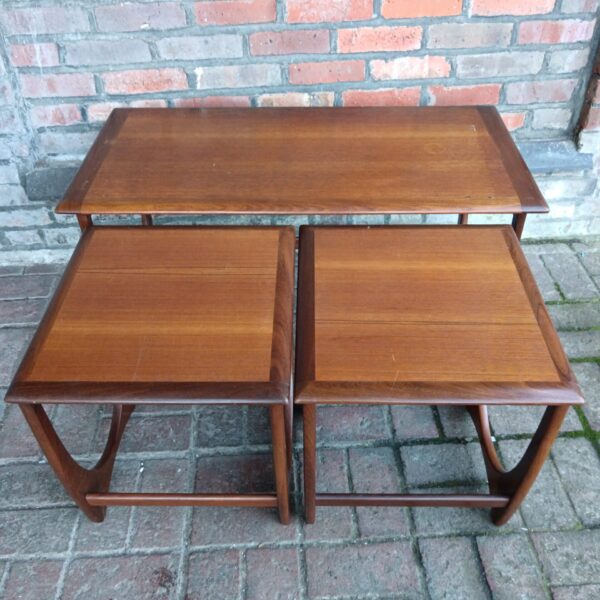 Close-up of G-Plan teak nest of tables showing detail.