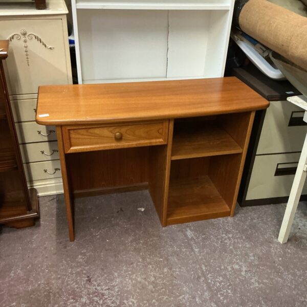 Vintage G Plan teak desk with drawers and shelving.