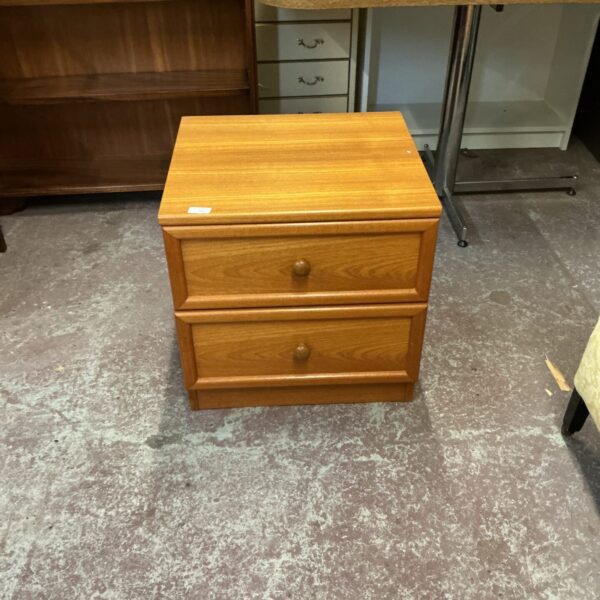 Vintage G Plan two-drawer unit in teak wood.