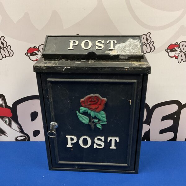 Vintage galvanised metal post box with keyhole.