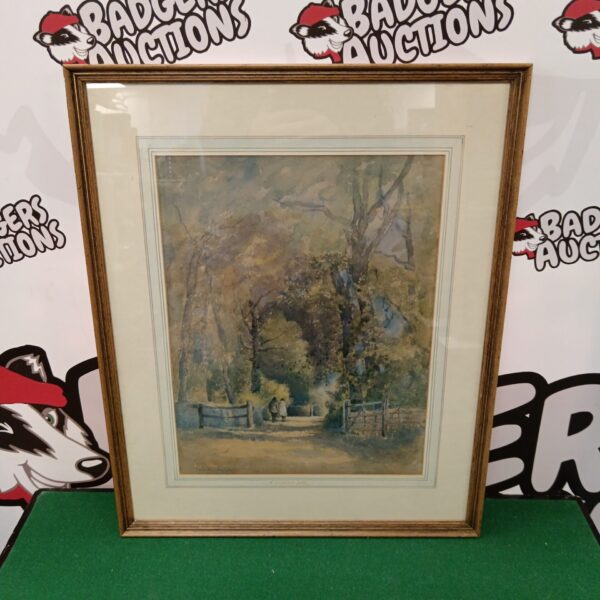 Vintage George Henry Downing watercolour painting of a woodland path.