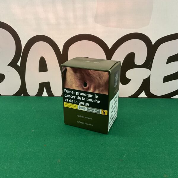 Five unopened 50g pouches of Golden Virginia tobacco.