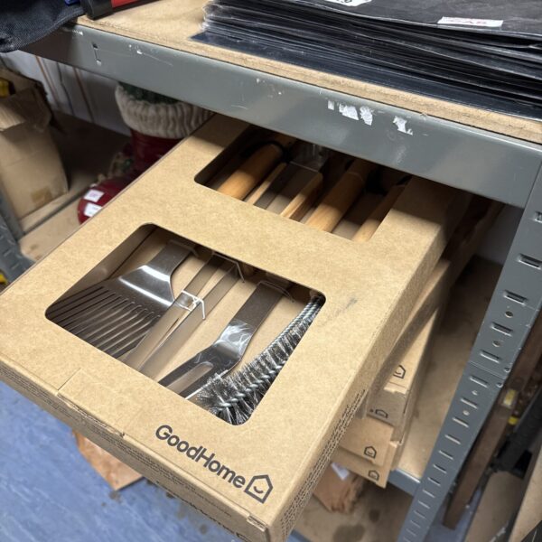 New Good Home barbecue utensil sets in packaging.