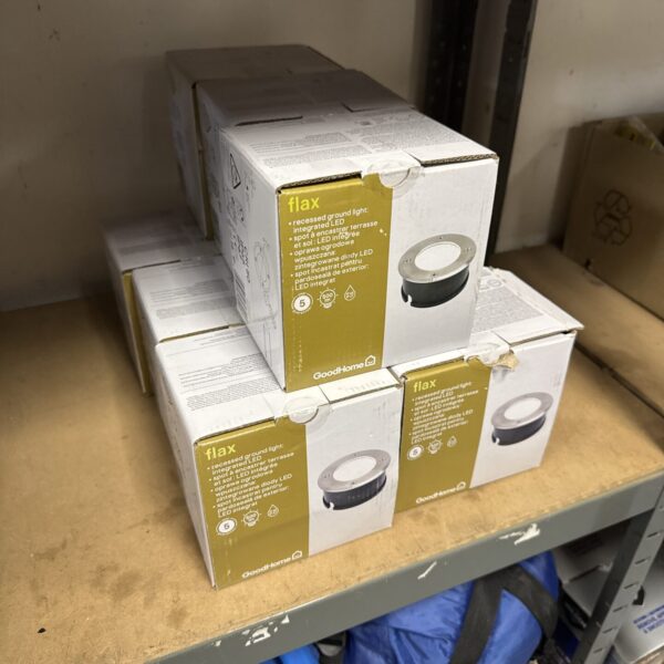 Nine new Good Home Flax recessed LED ground lights for garden illumination.