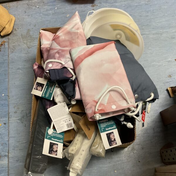 New lot of goodhome patterned shower curtains in packaging.