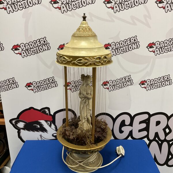 Vintage Grecian goddess rain lamp with glass raindrops.