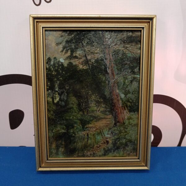 Vintage Harry Ashmore Davies woodland oil painting in gold frame.