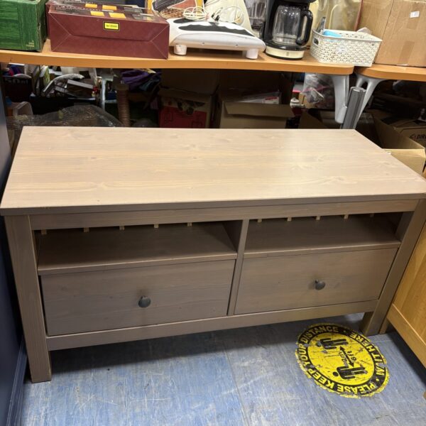 Front view of vintage IKEA Hermes media cabinet with two drawers.