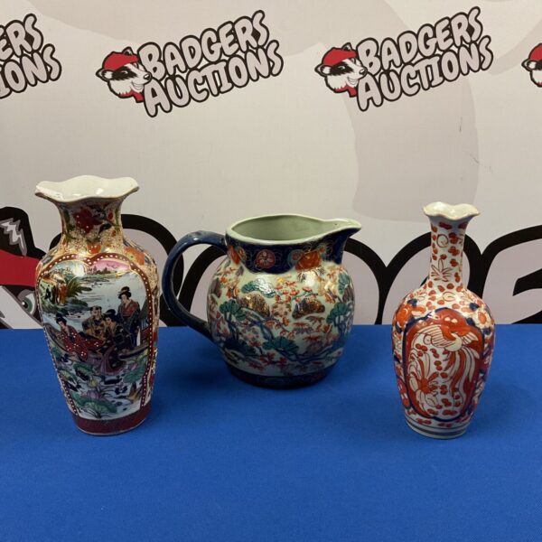 Two Chinese porcelain vases & ironstone jug