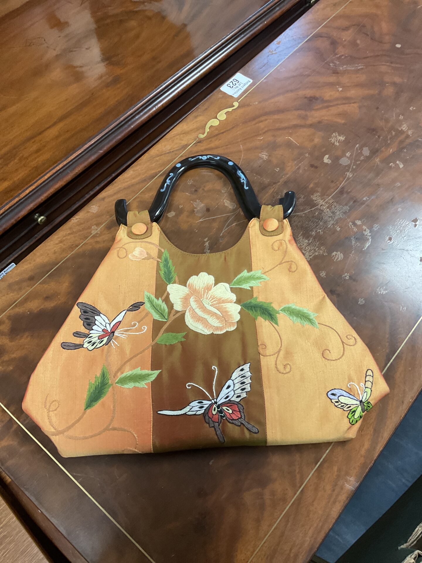 Oriental butterfly handbag with mother of pearl inlay on the handle
