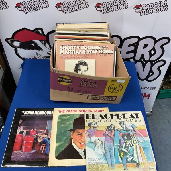 Box of mix 12” vinyl inc beachbeat and frank sinatra