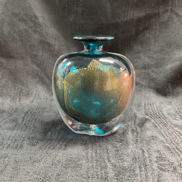 Mdina Art glass vase with blue and gold Tortoise shell design