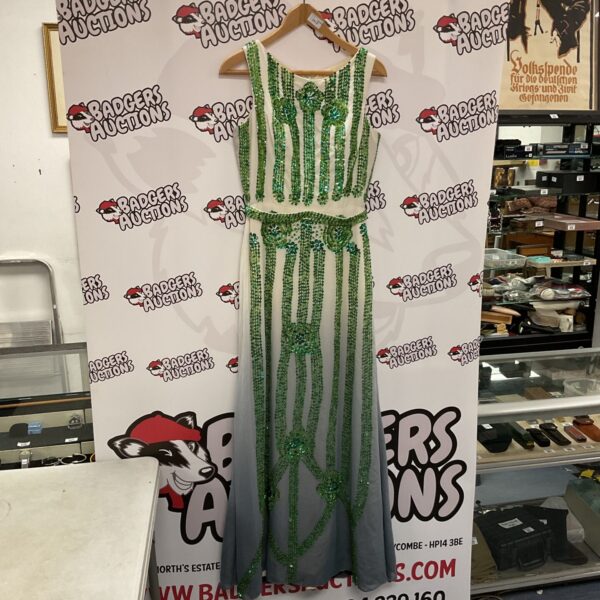 Vintage Green beaded & sequins two tone ladies evening dress