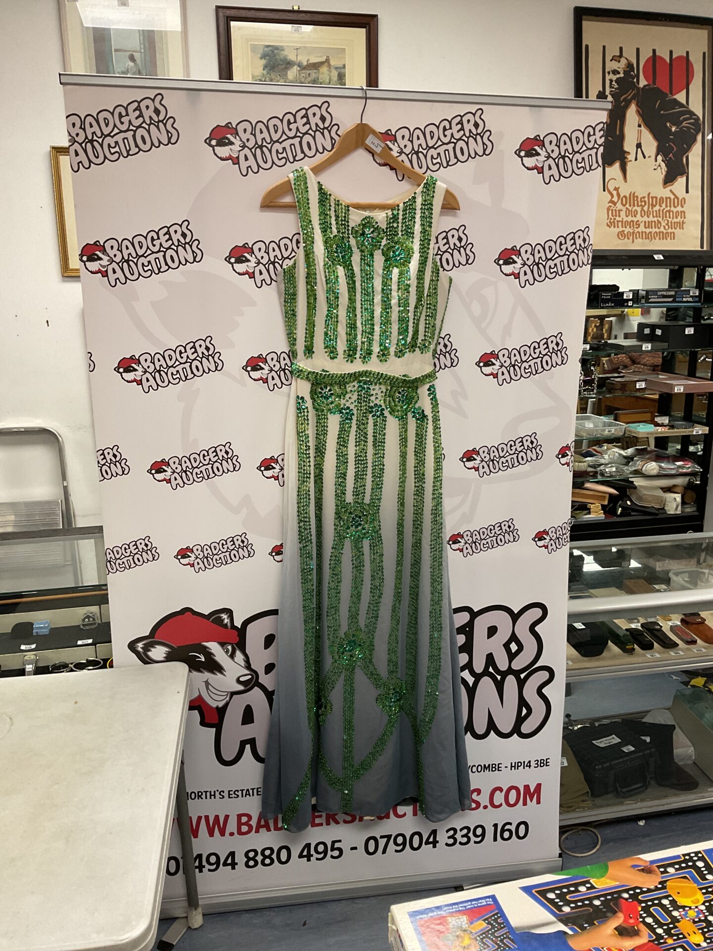 Vintage Green beaded & sequins two tone ladies evening dress