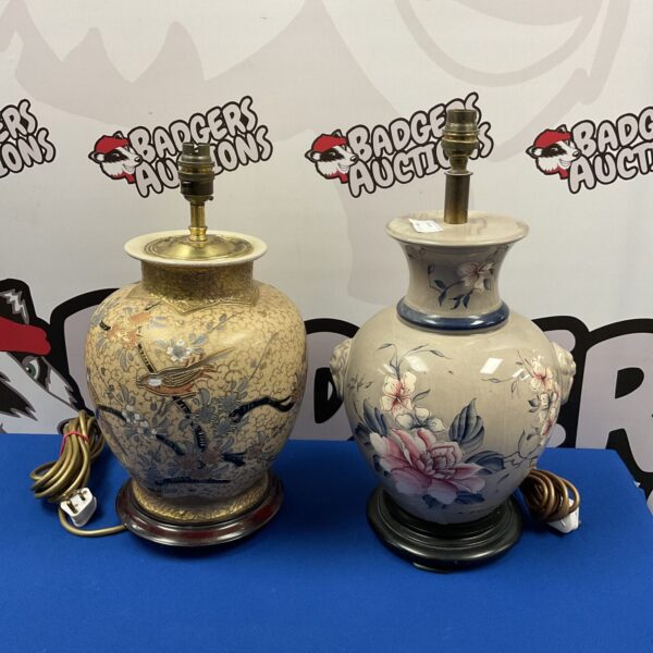 Antique Japanese Satsuma table lamp with floral design.