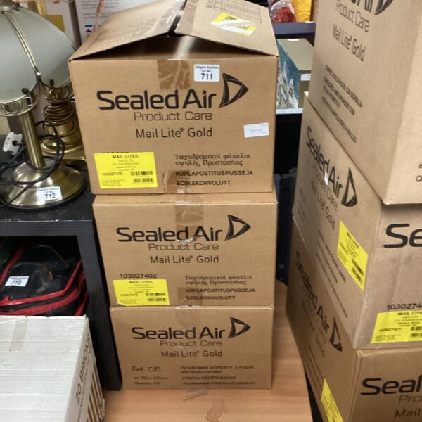 Stacked boxes of jiffy bags for secure mailing.