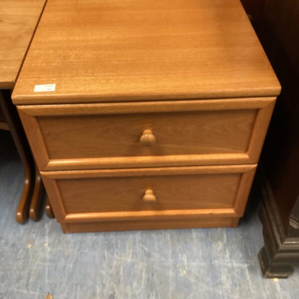 Classic John Lewis oak bedside cabinet with two drawers.