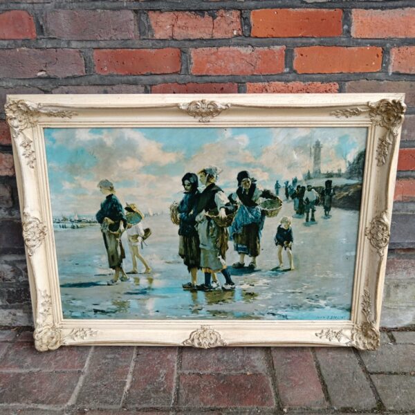 Vintage John Singer Sargent cockle pickers print in a decorative frame.