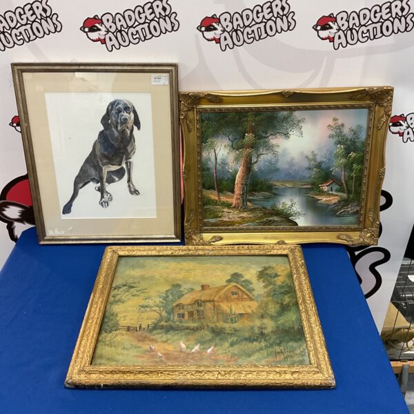 Vintage oil painting of a country cottage signed J W Glenn.