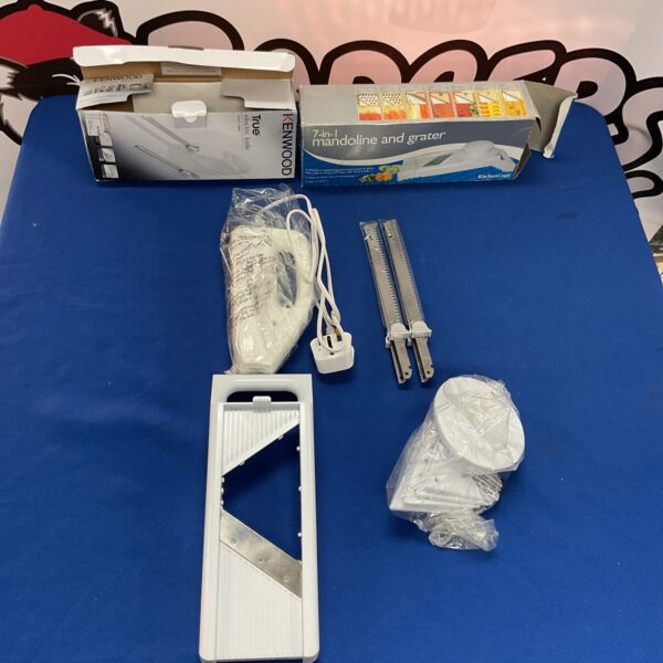 Vintage Kenwood 7-in-1 food slicer with electric knife for kitchen use.