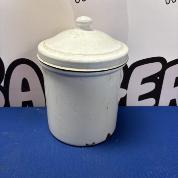 White Kockums enamel pot, vintage Swedish kitchenalia.