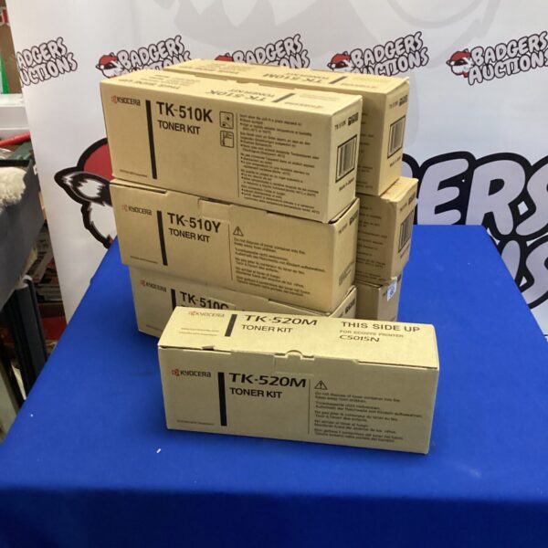 Lot of seven Kyocera TK-510 toner kits for printers.